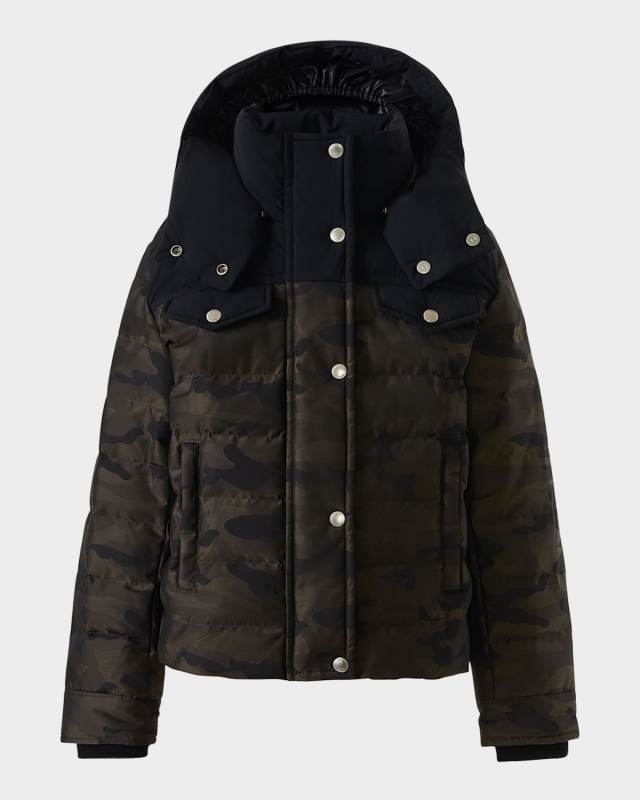 Kid's Adriel Hooded Camo Down Jacket, Size 2-6
